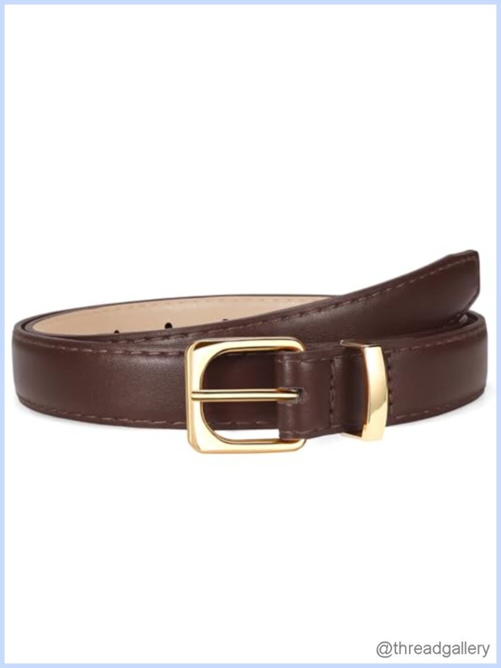 Womens Thin Faux PU Leather Skinny Belt Gold Buckle Jeans Dress